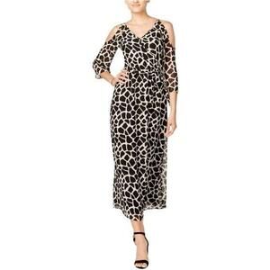 Bar III Chiffon Giraffe Printed Cold Shoulder Maxi Dress NEW Women's Small